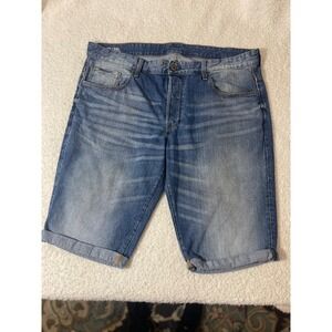 G-Star Raw 3301 Straight Cuffed Jean Shorts Men's Size 40 Blue Denim Button Fly